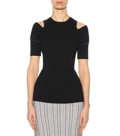 Shop Victoria Beckham Ribbed Wool Top In Blue