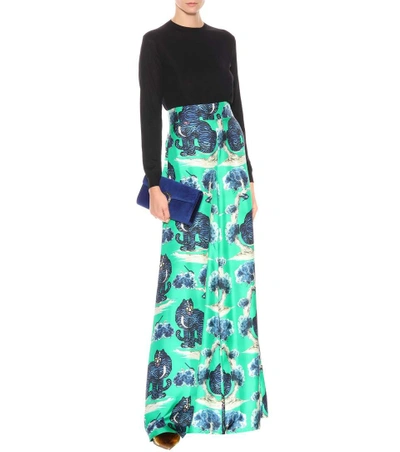 Shop Gucci Printed Silk Trousers In Green