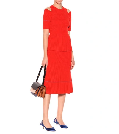 Shop Victoria Beckham Ribbed Wool Skirt In Red