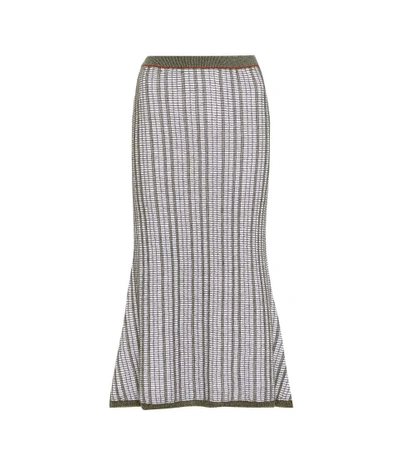 Shop Victoria Beckham Striped Wool And Cotton Skirt In Blue