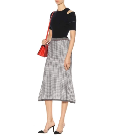 Shop Victoria Beckham Striped Wool And Cotton Skirt In Blue