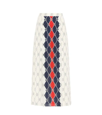 Shop Gucci Printed Silk Midi Skirt In White