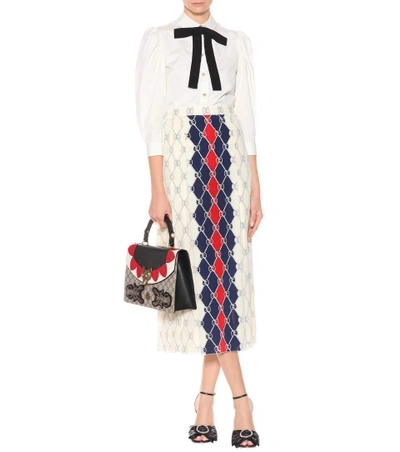 Shop Gucci Printed Silk Midi Skirt In White