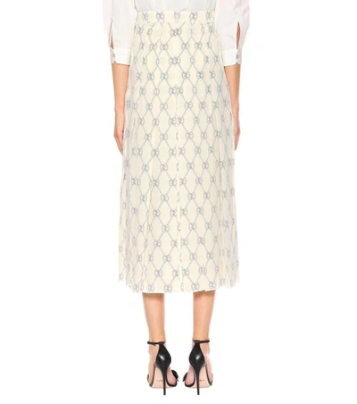 Shop Gucci Printed Silk Midi Skirt In White