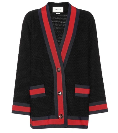 Shop Gucci Cotton-blend Twill Cardigan In Black