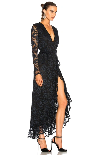 Shop Ganni Flynn Lace Dress In Black,blue