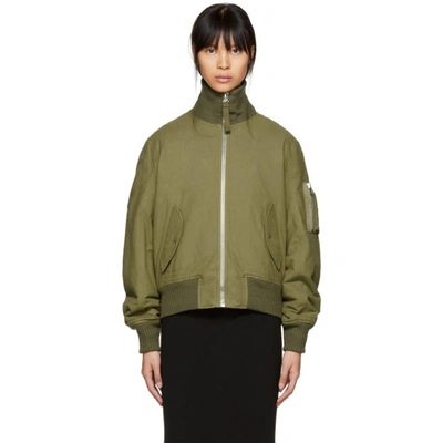 Shop Helmut Lang Green Re-edition High Collar Bomber Jacket In Army Green