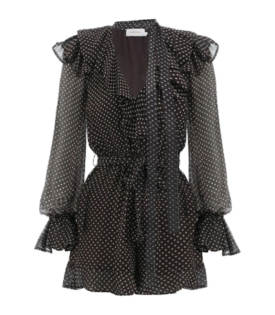 Shop Zimmermann Painted Heart Cascade Playsuit In Charcoal/cream Dot In Black