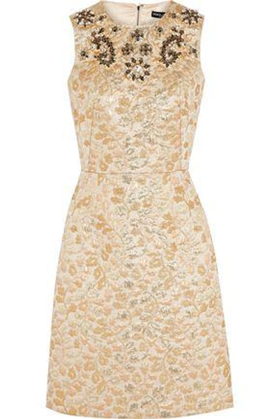 Shop Dolce & Gabbana Crystal-embellished Embroidered Faille Dress In Gold