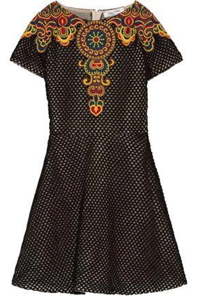 Shop Valentino Woman Embroidered Cotton-mesh Mini Dress Black
