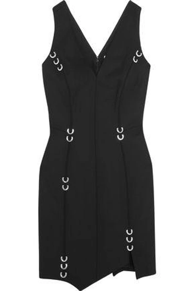 Shop Mugler Woman Embellished Stretch-wool Mini Dress Black