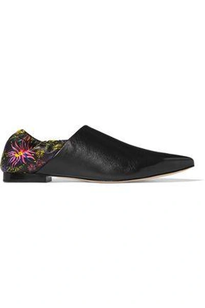 Shop 3.1 Phillip Lim Woman Floral-print Leather Slippers Black