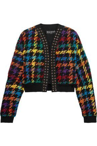Shop Balmain Houndstooth Cotton-blend Bomber Jacket In Multicolor