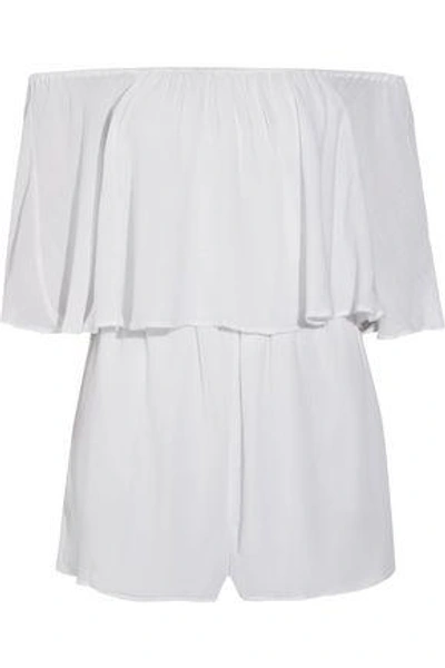 Shop Alice And Olivia Woman Alivia Off-the-shoulder Layered Gauze Playsuit White