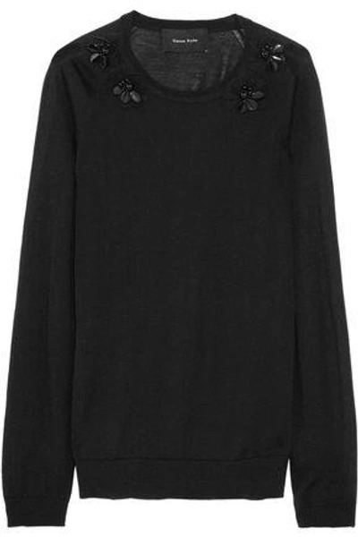 Shop Simone Rocha Woman Embellished Wool, Silk And Cashmere-blend Sweater Black