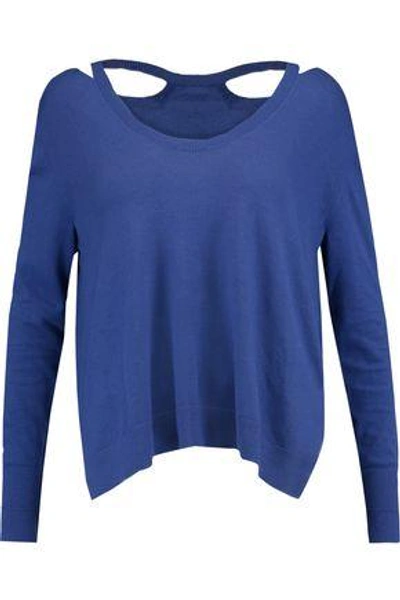Shop Halston Heritage Woman Cutout Stretch-knit Sweater Blue