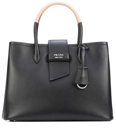 Shop Prada Leather Tote In Black