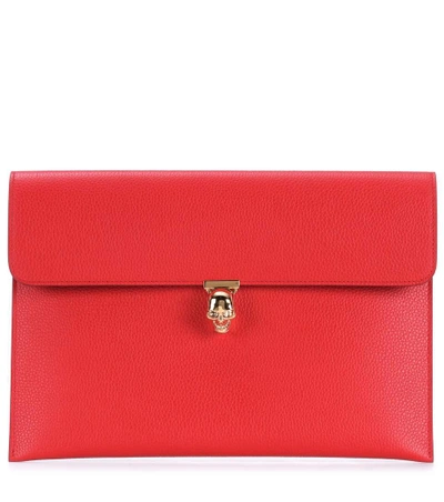 Shop Alexander Mcqueen Skull Leather Clutch In Red