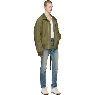 Shop Helmut Lang Green Re-edition High Collar Bomber Jacket In Army Green