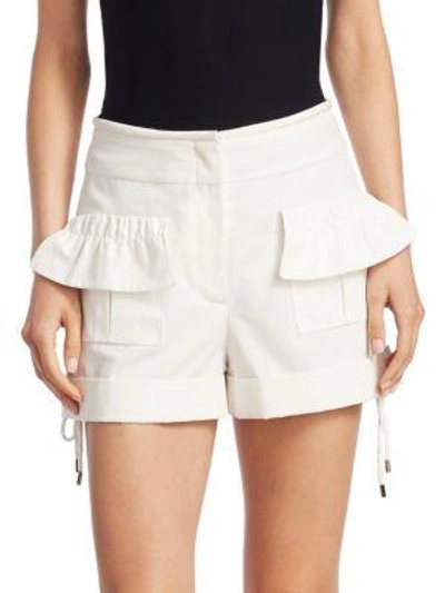 Shop Carven High-rise Poplin Ruffle Shorts In Antique White