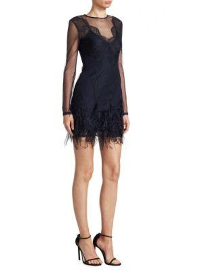 Shop Cinq À Sept Amabella Feather Dress In Navy