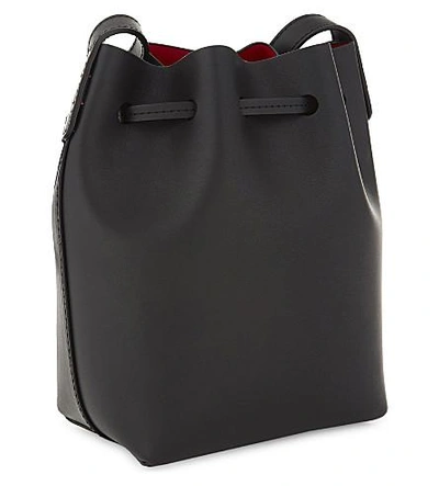 Shop Mansur Gavriel Mini Mini Leather Bucket Bag In Black/flamma