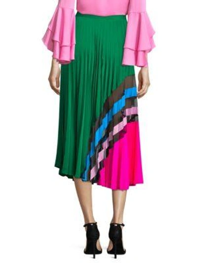 Shop Milly Accordion Pleat Maxi Skirt In Emerald Multi
