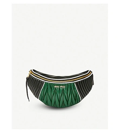 Shop Miu Miu Two-tone Quilted Nappa-leather Belt Bag In Nero+biliardo