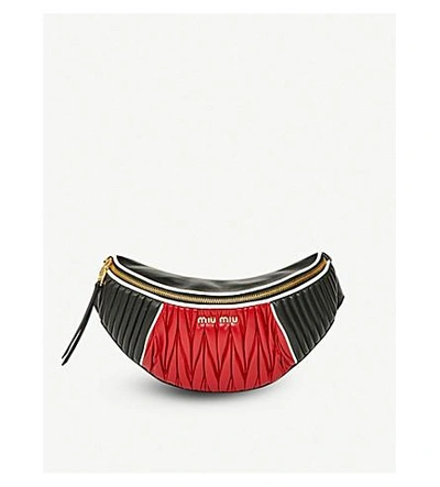 Shop Miu Miu Two-tone Quilted Nappa-leather Belt Bag In Nero+fuoco