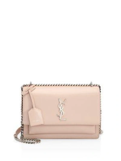 Shop Saint Laurent Medium Sunset Grained Leather Silver Chain Bag In Marble Rose