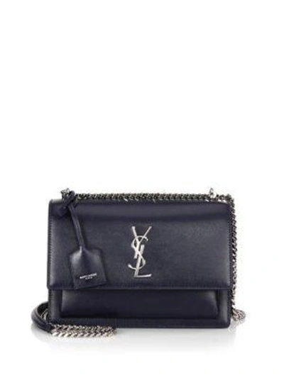 Shop Saint Laurent Medium Sunset Grained Leather Silver Chain Bag In Marble Rose