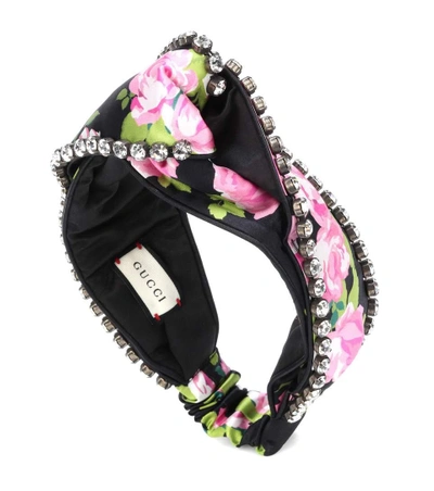 Shop Gucci Embellished Silk Headband In Multicoloured