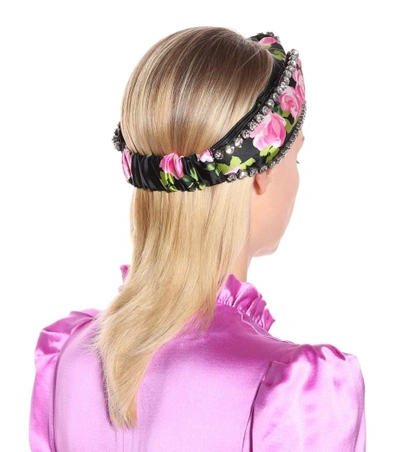 Shop Gucci Embellished Silk Headband In Multicoloured