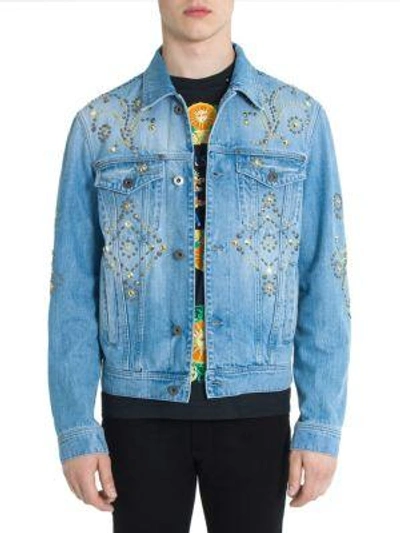 Shop Versace Studded Denim Jacket In Light Blue