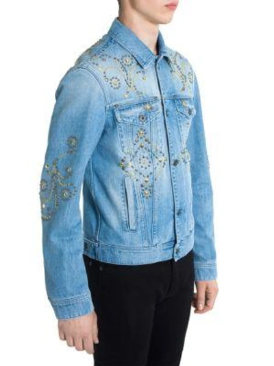 Shop Versace Studded Denim Jacket In Light Blue