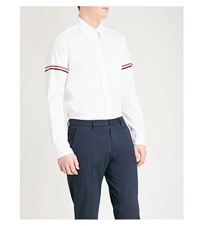 Shop Thom Browne Signature-stripe Armband Regular-fit Cotton-twill Shirt In Off White