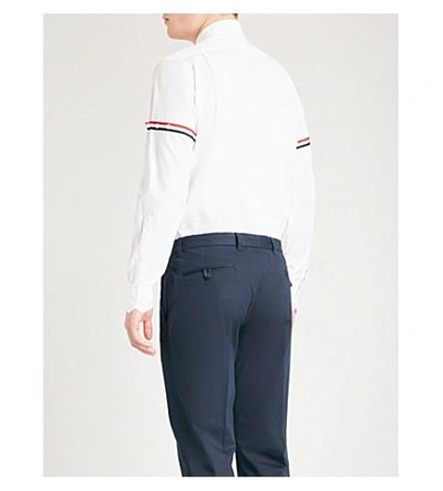 Shop Thom Browne Signature-stripe Armband Regular-fit Cotton-twill Shirt In Off White