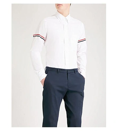 Shop Thom Browne Signature-stripe Armband Regular-fit Cotton-twill Shirt In Off White