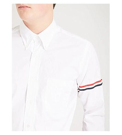 Shop Thom Browne Signature-stripe Armband Regular-fit Cotton-twill Shirt In Off White