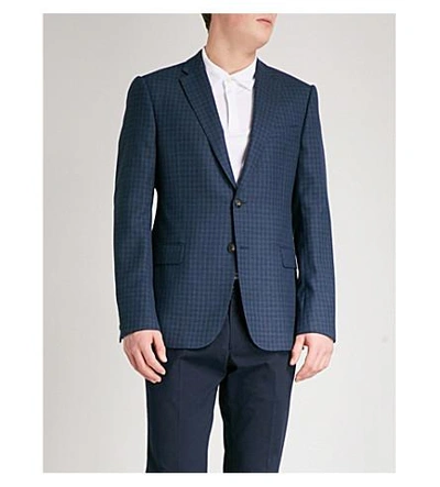 Shop Armani Collezioni Checked Tailored-fit Wool Jacket In Navy