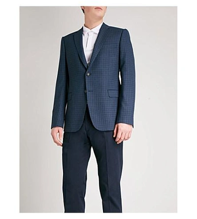 Shop Armani Collezioni Checked Tailored-fit Wool Jacket In Navy