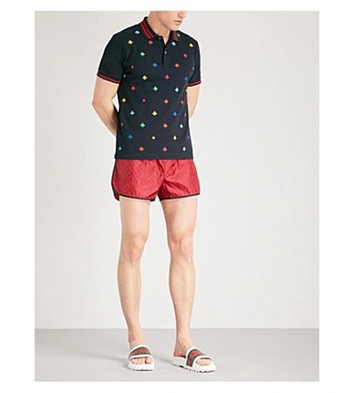 Shop Gucci Bee-embellished Swim Shorts In Red