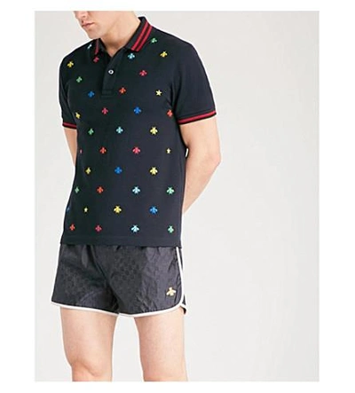Shop Gucci Bee-embellished Swim Shorts In Ink