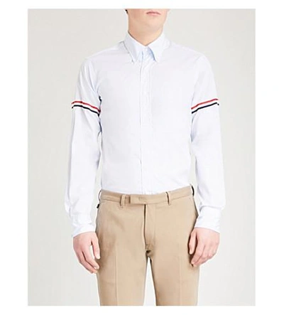 Shop Thom Browne Signature-stripe Armband Regular-fit Cotton-twill Shirt In Pastel Blue