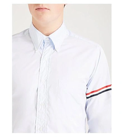 Shop Thom Browne Signature-stripe Armband Regular-fit Cotton-twill Shirt In Pastel Blue