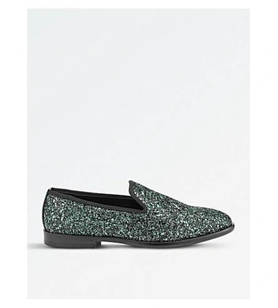 Shop Jimmy Choo Marlo Coarse Glitter Loafers In Dusk Blue Mix