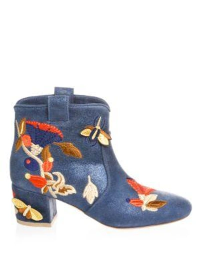 Shop Laurence Dacade Belen Bagatelle Embroidered Leather Booties In Charcoal