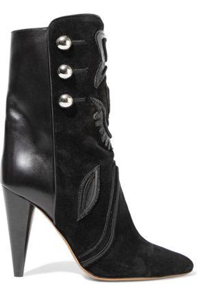 Shop Isabel Marant Woman Liv Suede And Leather Ankle Boots Black
