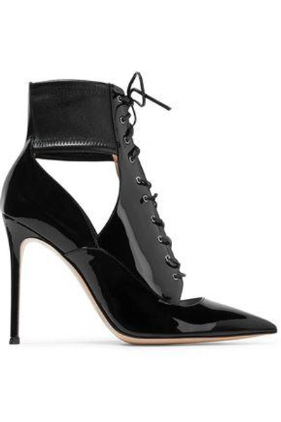 Shop Gianvito Rossi Woman Lace-up Cutout Stretch And Patent-leather Ankle Boots Black