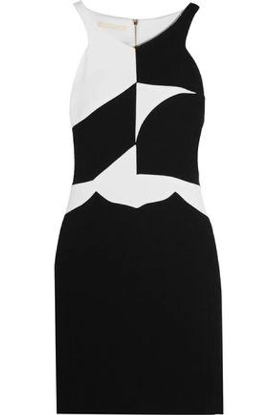 Shop Antonio Berardi Woman Two-tone Wool-crepe Mini Dress Black